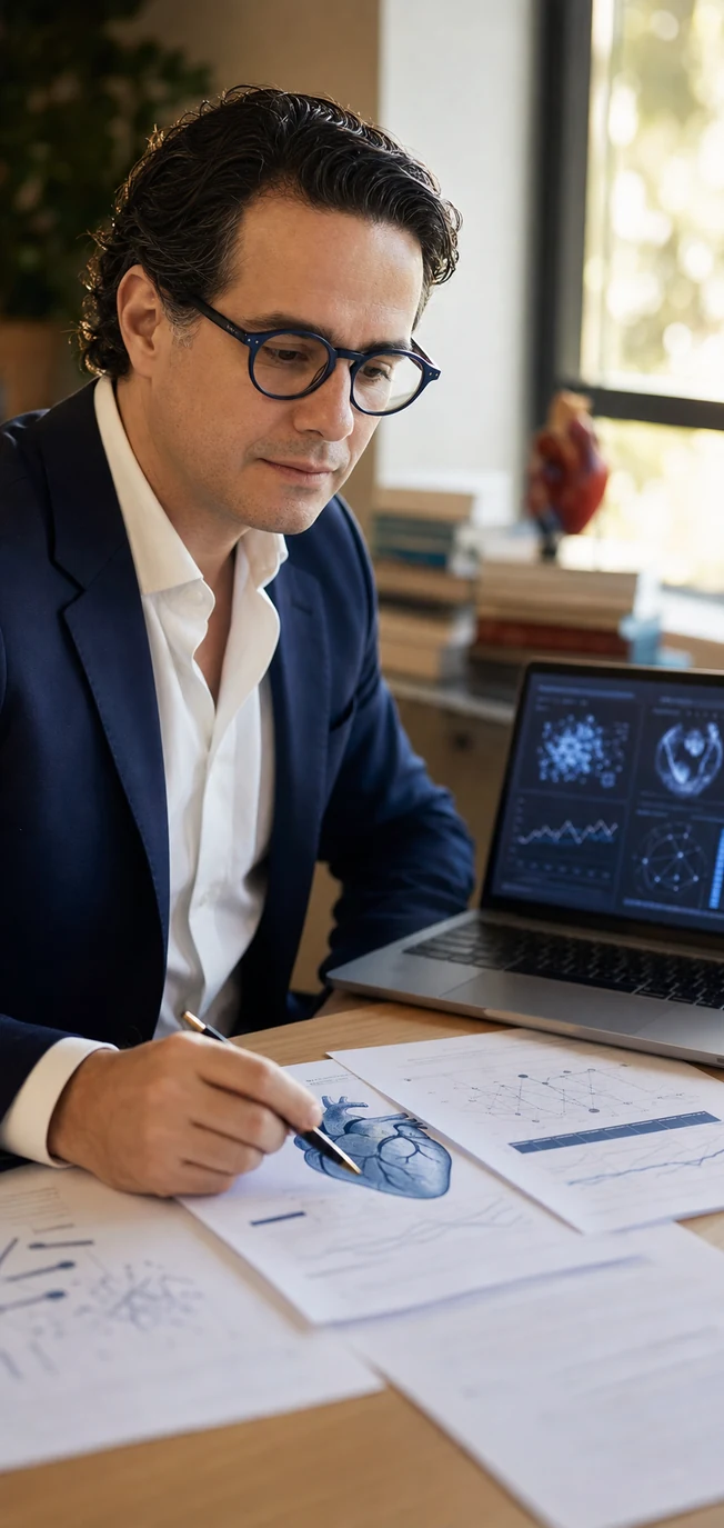 Dr. Cristiano Berardo analisando exames cardiovasculares